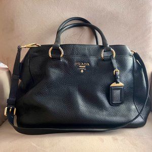 Prada BLACK Leather Tote Bag With Shoulder Strap - EUC! HUGE BAG! GREAT FIND!